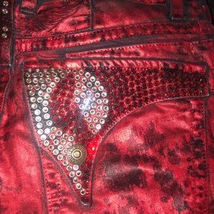 Men’s Robin Jeans red with splashes of black and shinny studded pockets